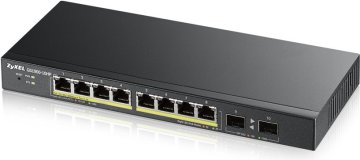 Zyxel GS1900-10HP v2, 10-portno namizno gigabitno spletno pametno stikalo: 8x Gigabit metal + 2x SFP, IPv6, 802.3az (Green), PoE