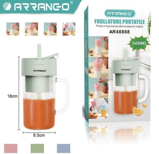 Arrango 500ml Polnilni Bidon z Mešalnikom za Smoothie