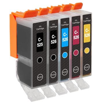 Toner123 Komplet Canon PGI-525BK + 4× CLI-526 (BK,C,M,Y) / Canon pixma iP-4850,4950/ IX-6550/ MG-5150,5250,5350,5350S,6150,6250,8150,8250/ MX-715,885,895 kompatibilne kartuše (5) - BK, FOTO BK, C, M, Y