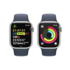 Apple Watch Series 9 pametna ura, 41 mm, GPS, srebrna, športni pašček Storm modra, S/M