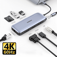 Ugreen USB-C Hub 9v1 4K HDMI, 4K DP, VGA, RJ45, 2xUSB 3.0, MicroSD - box