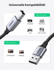Ugreen Tiskalniški kabel USB 2.0 tipa B USB kabel USB A v USB B združljiv s HP, Canon, Epson, Lexmark, Dell, Brother (5m)