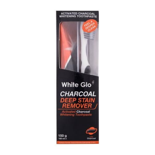White Glo Charcoal Deep Stain Remover Set zobna pasta 100 ml + zobna štečka 1 kos + medzobna ščetka 8 kos