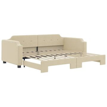 Vidaxl Izvlečna dnevna postelja krem 90x200 cm blago