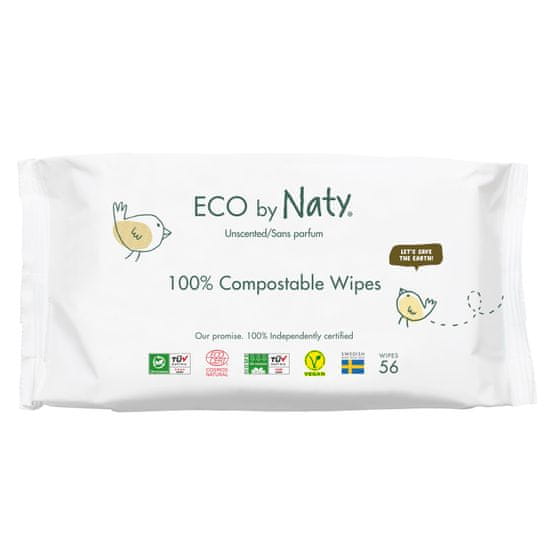 ECO by Naty Eco čistilni robčki brez vonja, za občutljivo kožo, 56 kosov