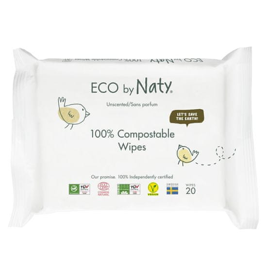 ECO by Naty čistilni robčki brez vonja, za občutljivo kožo, 20 kosov