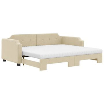 Vidaxl Izvlečna dnevna postelja z vzmetnicami krem 90x200 cm blago