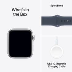 Apple Watch SE pametna ura, 40 mm, GPS, srebrna, športni pašček Storm modra S/M