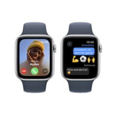 Apple Watch SE pametna ura, 44 mm, GPS, srebrna, športni pašček Storm modra S/M