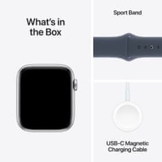 Apple Watch SE pametna ura, 44 mm, GPS, srebrna, športni pašček Storm modra M/L