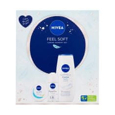 Nivea Feel Soft Set gel za prhanje Creme Soft 250 ml + antiperspirant roll-on Original Natural 50 ml + vlažilna krema Soft 100 ml za ženske