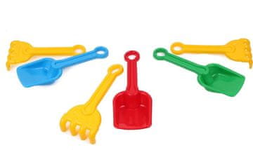 Teddies Komplet za pesek 2 kosa plastičnih lopat + grablje 4 barve 8x22cm 12m+
