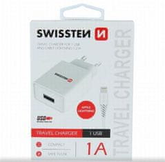 SWISSTEN NETWORK ADAPTER SMART IC 1x USB 1A POWER + DATA CABLE USB / LIGHTNING 1,2 M BELA