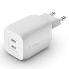 Belkin BOOST CHARGE Dual 65W USB-C Power Delivery GaN PPS Stenski polnilnik, bel