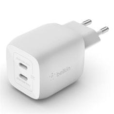 Belkin BOOST CHARGE Dual 45W USB-C Power Delivery GaN PPS Stenski polnilnik, bel