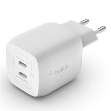 Belkin BOOST CHARGE Dual 45W USB-C Power Delivery GaN PPS Stenski polnilnik, bel