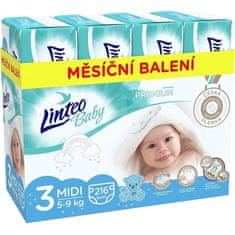 LINTEO BABY Premium plenice za enkratno uporabo 3 MIDI (5-9 kg) 216 kosov