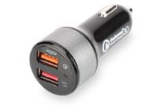 Ednet Avtomobilski polnilec Digitus USB, hitro polnjenje 3.0, 2 vhoda 12-24 V, izhodi: 3-6,5 V/3 A, 5 V/2,4 A