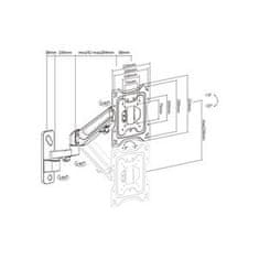 Digitus Univerzalni stenski nosilec z eno plinsko vzmetjo 43", največ 23 V kg, črn VESA 75x100