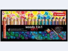 Stabilo Woody barvice 3v1, komplet 18 barvic v kovčku z ostrilom in čopičem "ARTY"