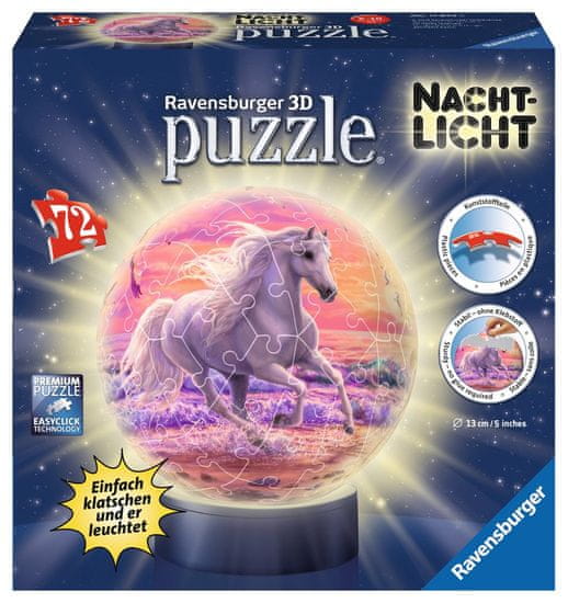 Ravensburger 3D osvetljena sestavljanka Konj na plaži 72 kosov