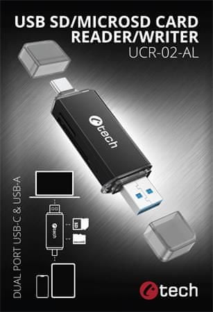 C-Tech Bralnik kartic UCR-02-AL, USB 3.0 TYPE A/ TYPE C, SD/micro SD