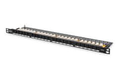 Digitus CAT 6 Patch Panel, neekraniran, 24 priključkov RJ45 s pokrovčkom, 8P8C, LSA, 0,5U, za montažo v 19" omaro, črn