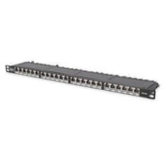 Digitus CAT 6 Patch Panel, zaščiten, 24 RJ45 priključkov s pokrovčkom, 8P8C, LSA, 0,5U, za montažo v 19" omaro, bl