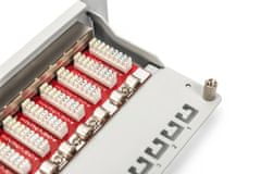 Digitus CAT 6A povezovalni panel, zaščiten, 12 priključkov z etiketo, 1U, za montažo v 10-palčno omaro, siva RAL 7035