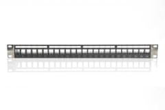 Digitus Modularna povezovalna plošča, zaščitena, 24 priključkov, prazna, 1U, za vgradnjo v omaro, barva črna prozorna nalepka Array