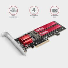 AXAGON PCEM2-ND, krmilnik PCI-Express x8 za priključitev do dveh SSD M.2 NVMe na računalnik