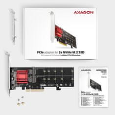 AXAGON PCEM2-ND, krmilnik PCI-Express x8 za priključitev do dveh SSD M.2 NVMe na računalnik