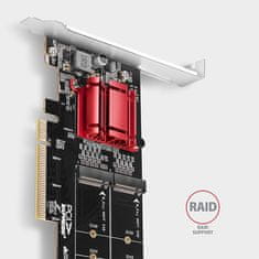 AXAGON PCEM2-ND, krmilnik PCI-Express x8 za priključitev do dveh SSD M.2 NVMe na računalnik