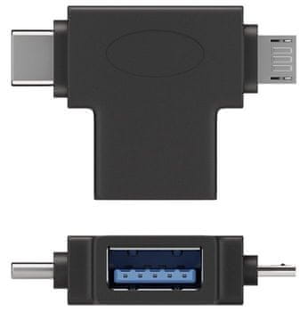 PremiumCord Adapter iz USB-A v USB-C + mikro USB-B