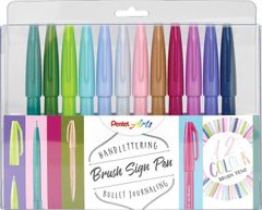 Pentel Arts Touch Brush Sign Pen - pastelne barve 12 kosov, komplet