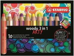 Stabilo Woody barvice 3v1, komplet 10 barvic v kovčku z ostružkom "ARTY"