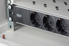 Digitus 1U aluminijasti PDU, 254 mm (10"), za montažo v omaro, 3x varnostni zatič, 16A, 4000W, 250VAC 50/60 Hz