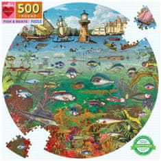 eeBoo Okrogla sestavljanka Ribe in čolni 500 kosov