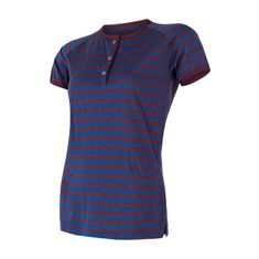Sensor Ženska kratka majica MERINO AIR PT z gumbi modra/vinska - M