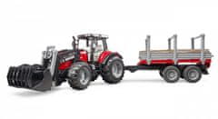 Bruder Traktor Massey Ferguson 7480 s sprednjim nakladalnikom in nosilcem hlodovine