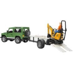 Bruder LAND ROVER + transporter, mikrokopalnik JCB