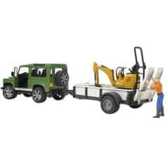 Bruder LAND ROVER + transporter, mikrokopalnik JCB