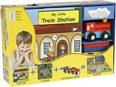 Moja mala knjiga o vlakih (knjiga, lesena igrača in 16-delna sestavljanka)