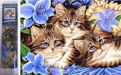 Norimpex Diamantna slika Trije mačkoni v cvetju 30x40cm