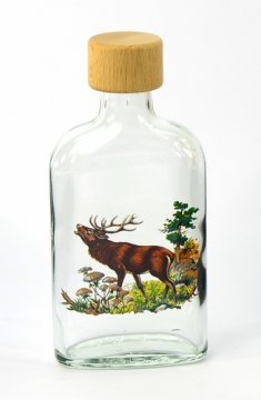 Kovovýroba Jeníkov Steklena steklenica 200ml PLACKA z lesenim pokrovom LOV
