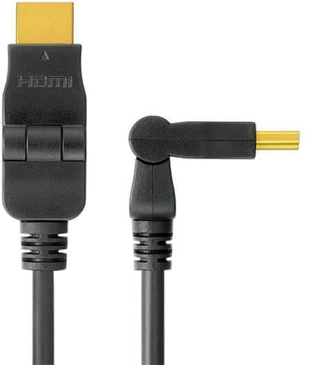PremiumCord Kabel HDMI A - HDMI A M/M 5 m, pozlačeni vrtljivi priključki