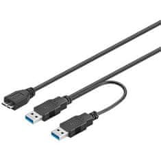 USB 3.0 napajalni Y kabel A/Male + A/Male -- Micro B/Mmale, 30 cm