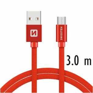SWISSTEN PODATKOVNI KABEL USB / MICRO USB TEKSTILNI 3,0 M RDEČ