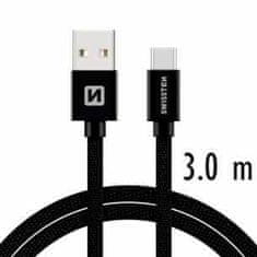 SWISSTEN PODATKOVNI KABEL USB / USB-C TEKSTIL 3,0 M ČRN