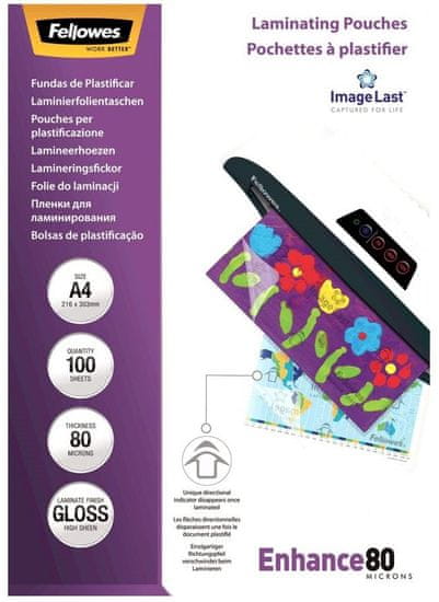 Fellowes laminirna folija/ format A4/ 80 mic ImageLast/ velikost 216x303 mm/ sijajna/ 100 pakiranj